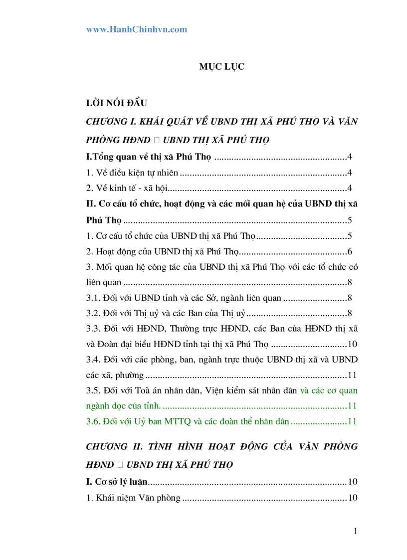 Đánh giá tình hình hoạt động và kiến nghị nhằm nâng cao hiệu quả hoạt động của văn phòng HDND UBND thị xã Phú Thọ