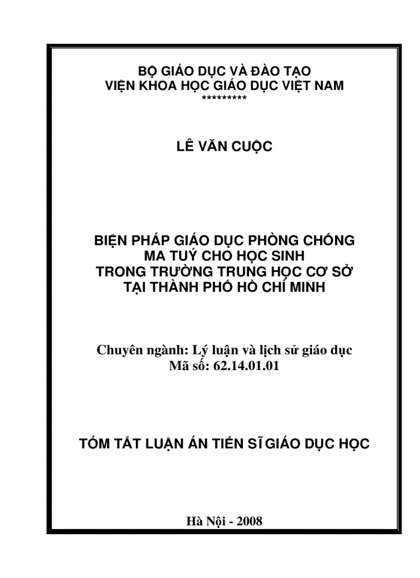 Biện pháp giáo dục phòng chống ma tuý cho học sinh trong trường trung học cơ sở tại thành phố Hồ Chí Minh