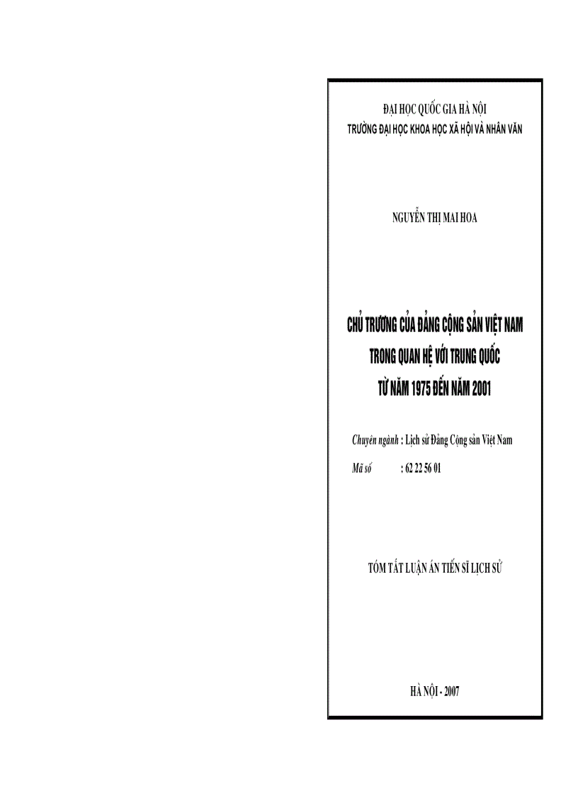 Chủ trương của Đảng cộng sản Việt Nam trong quan hệ với Trung Quốc từ năm 1975 đến năm 200