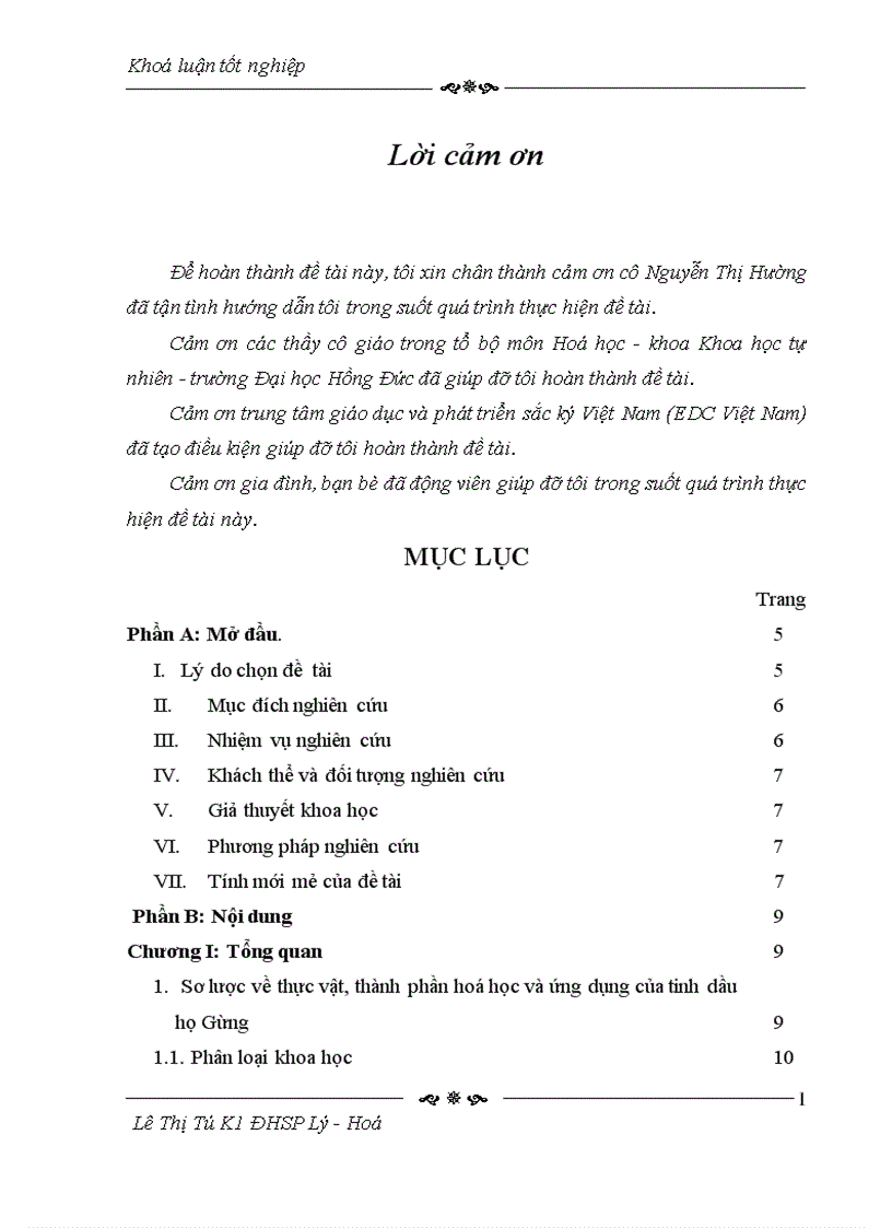 Phân tích và định lượng thành phần hóa học của tinh dầu thân rễ nghệ vàng ở Thanh Hóa
