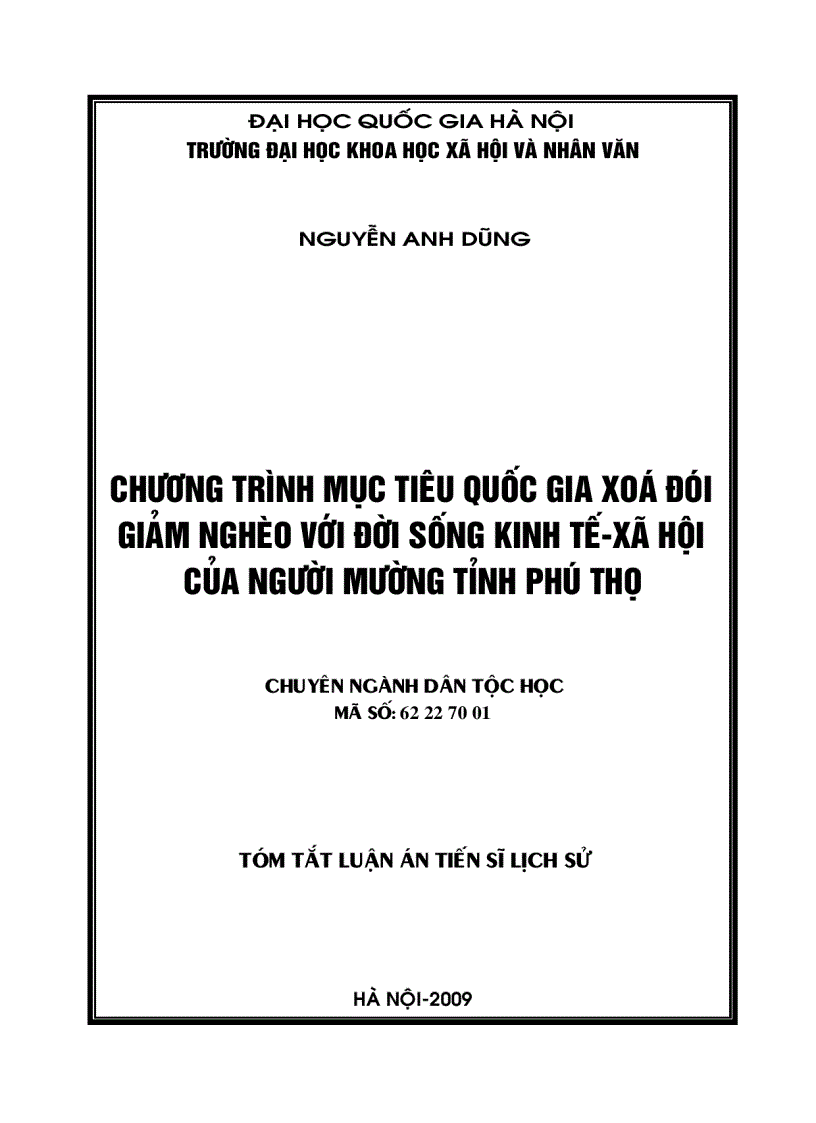 Chương trình mục tiêu quốc gia xoá đói giảm nghèo đối với đời sống kinh tế xã hội của người Mường tỉnh Phú Thọ