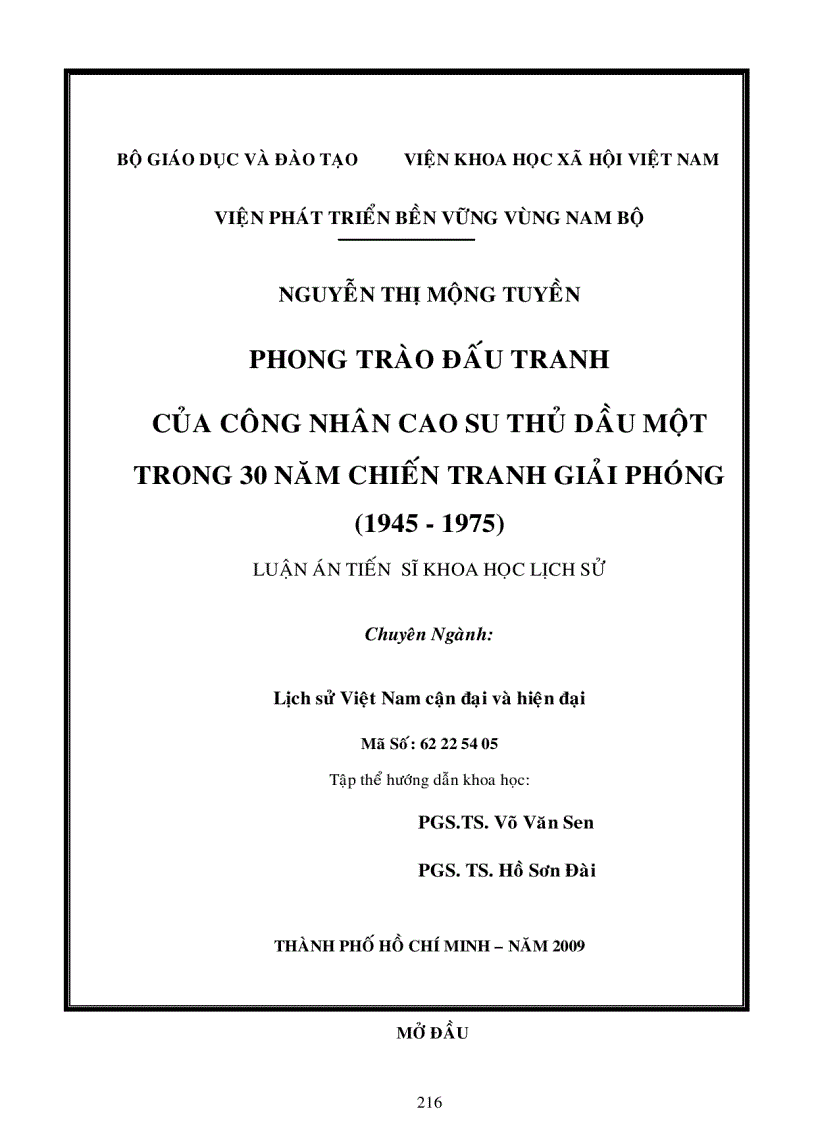 Tiê n si phong trào đấu tranh của công nhân cao su thủ dầu một trong 30 năm chiến tranh giải phóng 1945 1975