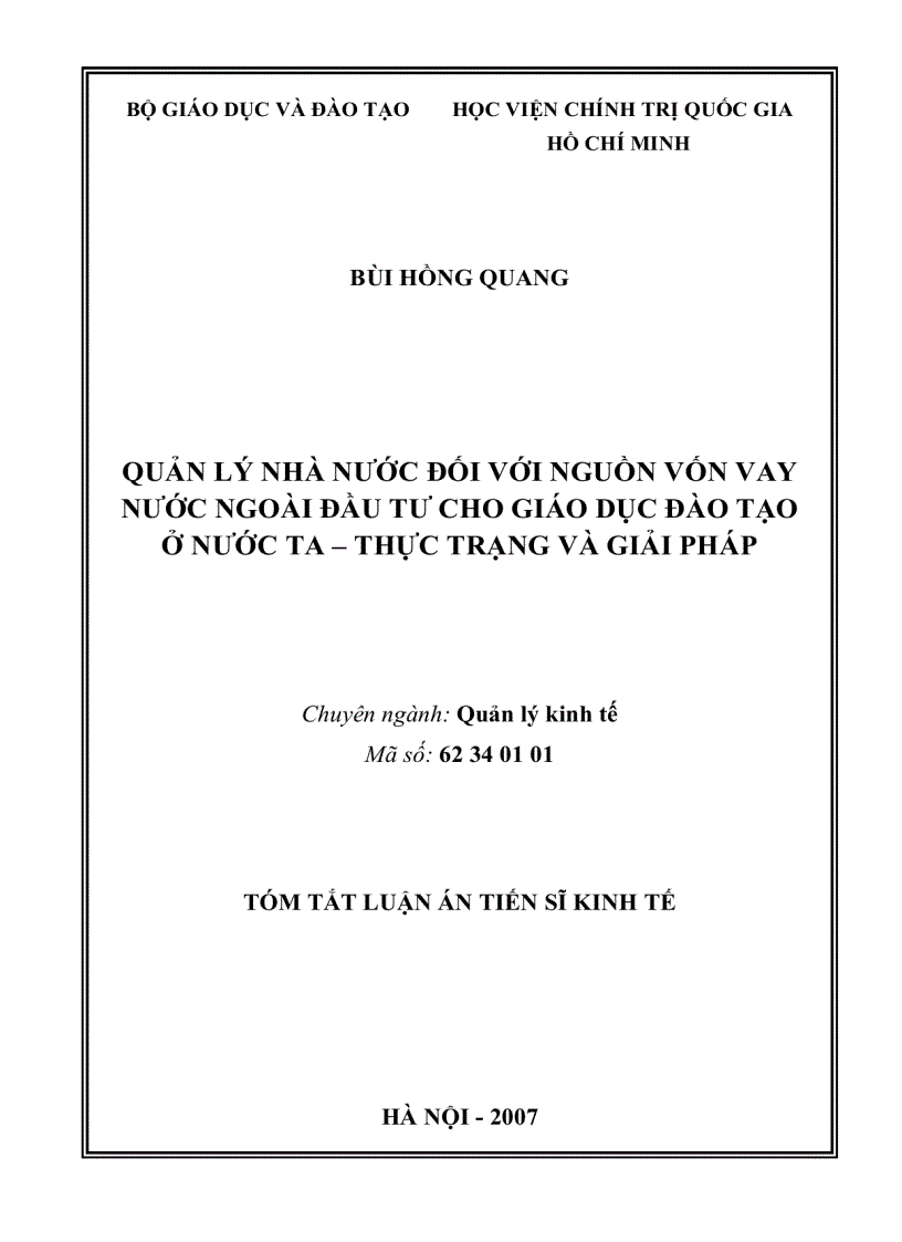 Quản lý nhà nước đối với nguồn vốn vay nước ngoài đầu tư cho giáo dục đào tạo ở nước ta thực trạng và giải pháp