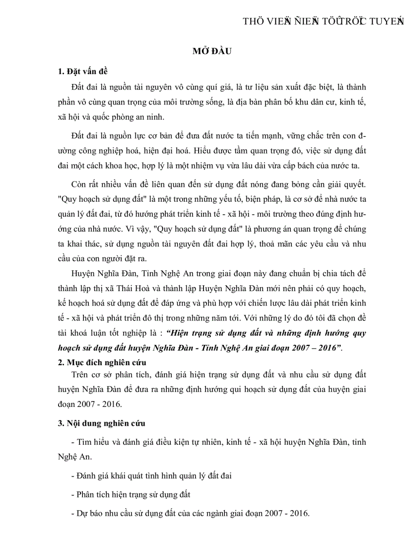 Hiện trạng sử dụng đất và những định hướng quy hoạch sử dụng đất huyện Nghĩa Đàn Tỉnh Nghệ An giai đoạn 2007 2016