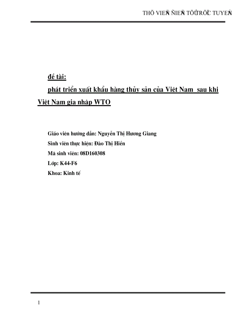 Phát triển xuất khẩu hàng thủy sản của Việt Nam sau khi Việt Nam gia nhập WTO