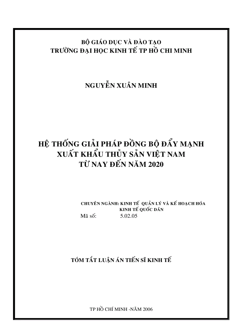 Hệ thống giải pháp đồng bộ đẩy mạnh xuất khẩu thuỷ sản Việt Nam từ nay đến năm 2020