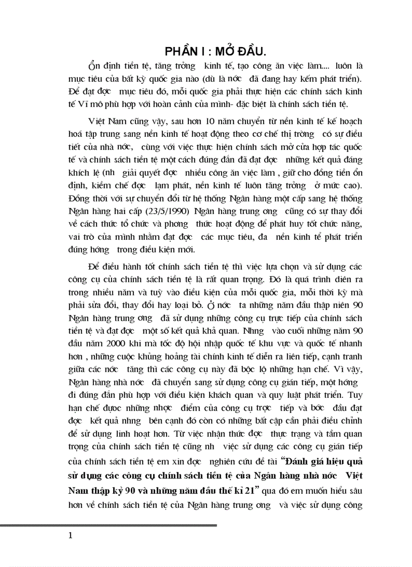 Hiệu quả sử dụng các công cụ chính sách tiền tệ của Ngân hàng Nhà nước VN thập kỷ 90 và những năm đầu thế kỷ 2