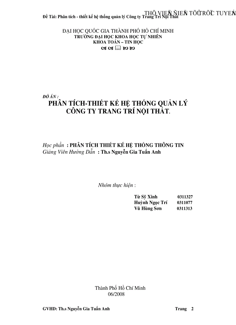 Phân tích thiết kế hệ thống quản lý Công ty Trang Trí Nội Thất