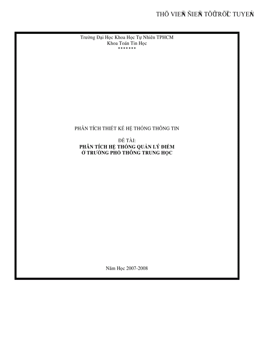 Quản lý điểm ở trường Phổ thông trung học Phân tích thiết kế hệ thống
