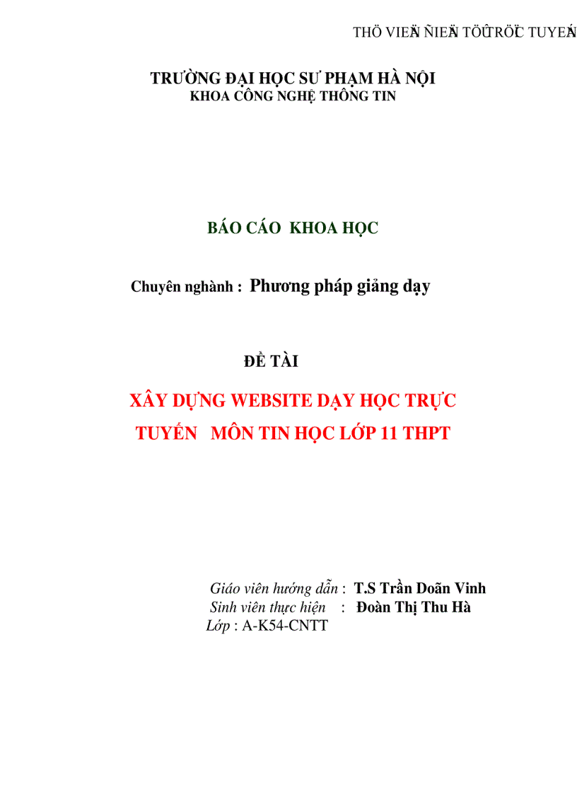 Xây dựng website dạy học trực tuyến môn tin học lớp 11 THPT