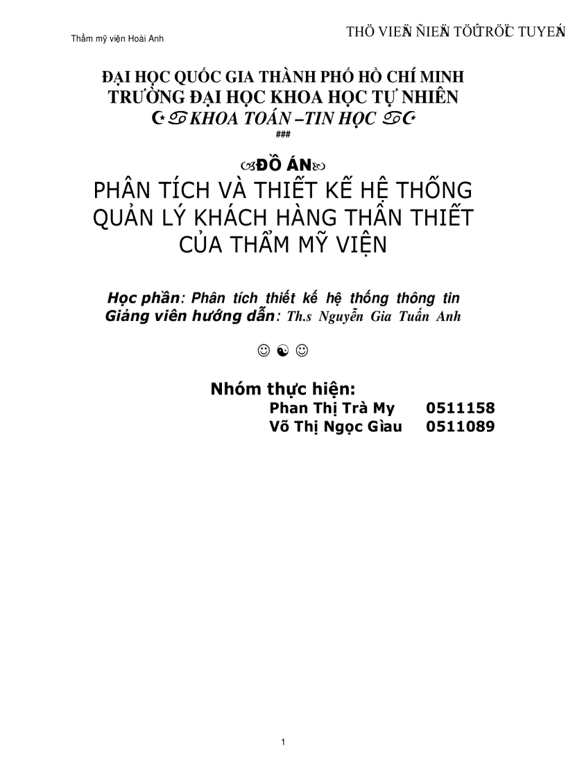 Phân tích và thiết kế Hệ thống quản lý khách hàng thân thiết của thẩm mỹ viện