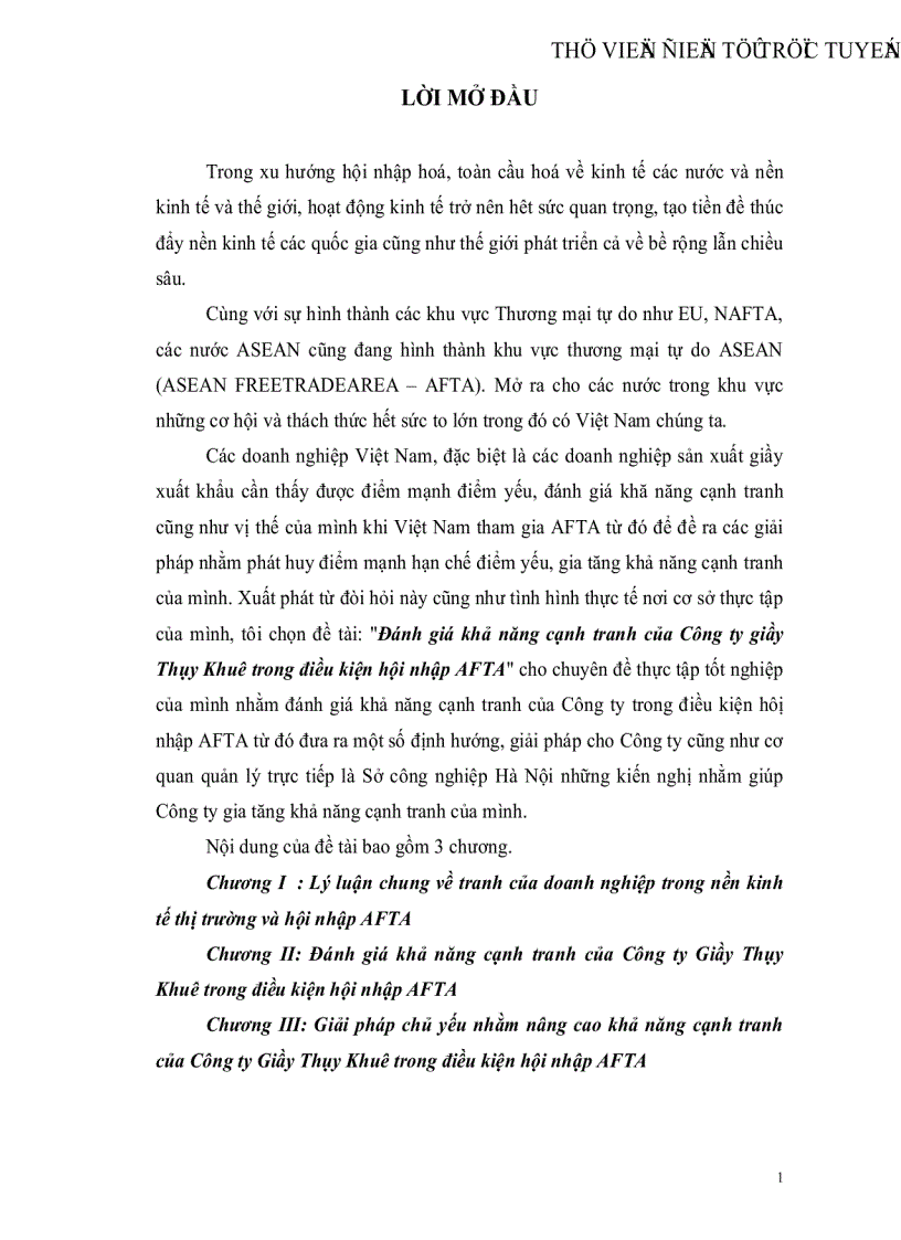 Đánh giá khả năng cạnh tranh của Công ty giầy Thụy Khuê trong điều kiện hội nhập AFTA