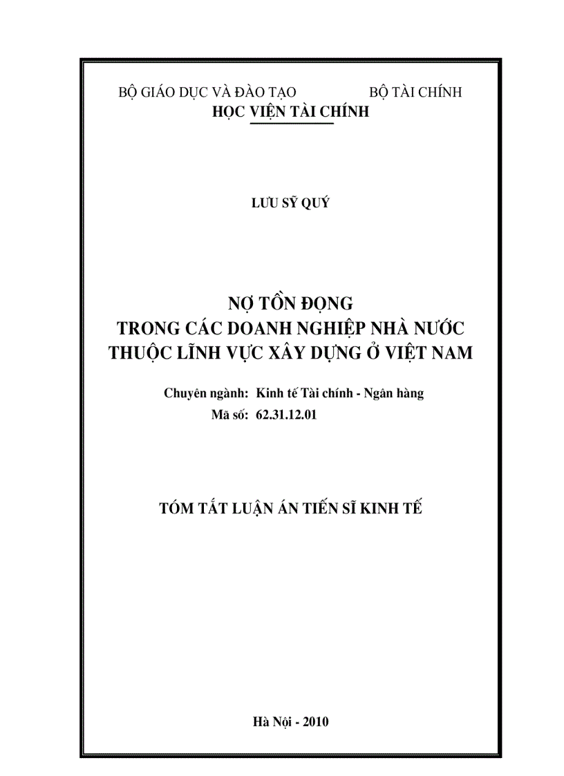 Nợ tồn đọng trong các doanh nghiệp nhà nước thuộc lĩnh vực xây dựng ở Việt Nam