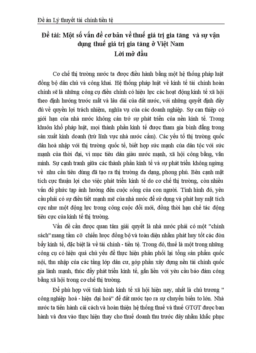 Lý thuyết tài chính tiền tệ Vấn đề cơ bản về thuế giá trị gia tăng