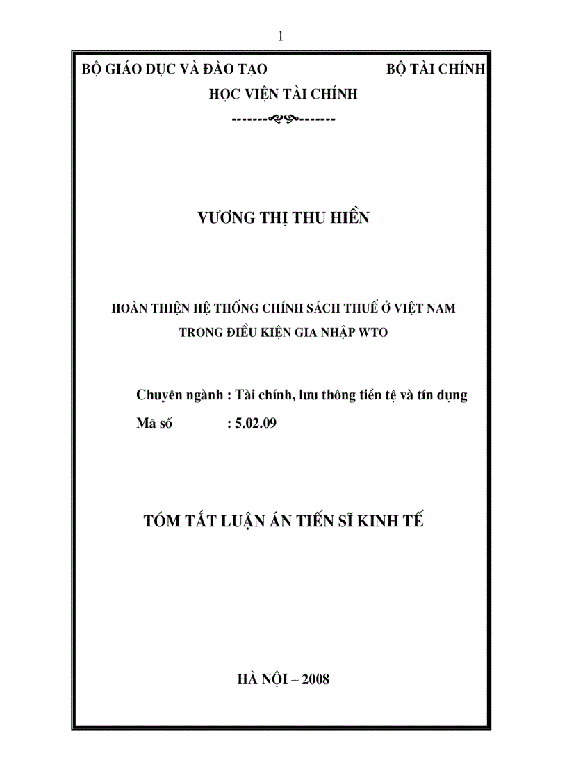 Hoàn thiện hệ thống chính sách thuế ở Việt Nam trong điều kiện gia nhập WTO