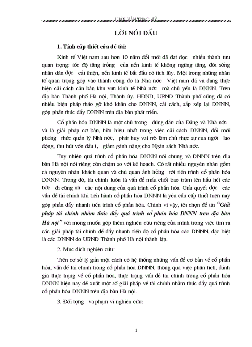 Giải pháp tài chính nhằm thúc đẩy quá trình cổ phần hóa DNNN trên địa bàn Hà nội