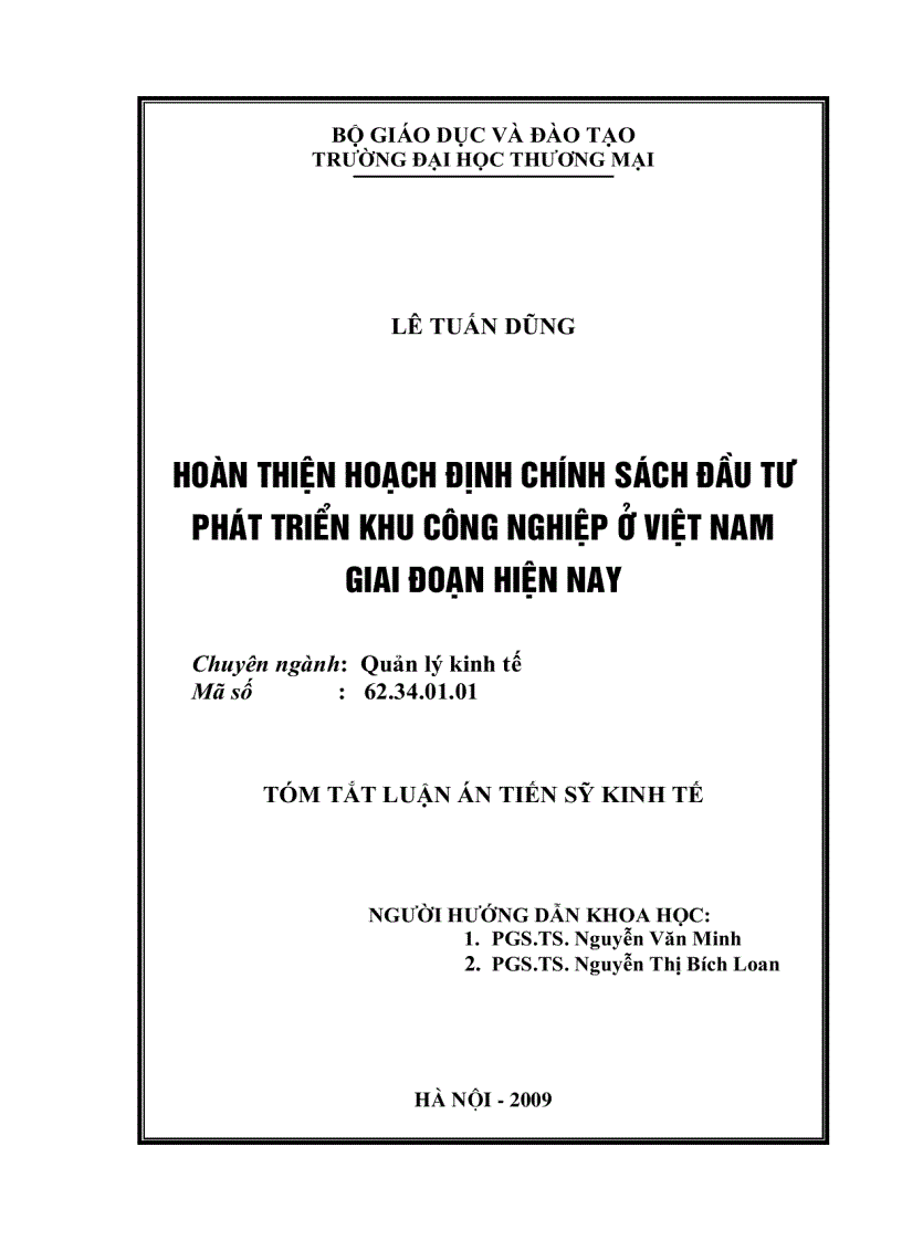 Hoàn thiện hoạch định chính sách đầu tư phát triển khu công nghiệp ở Việt Nam giai đoạn hiện nay