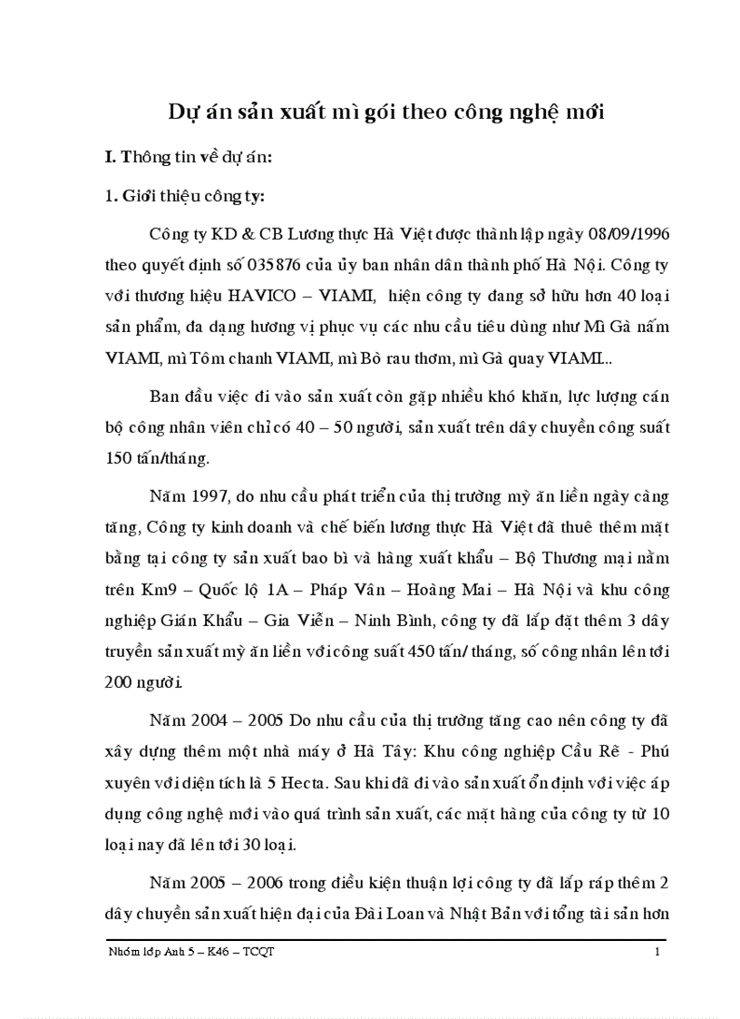 Dự án sản xuất mì gói theo công nghệ mới