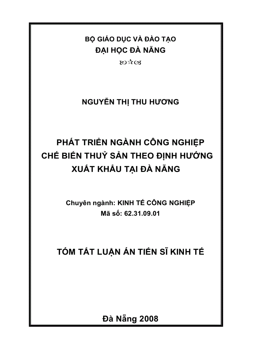 Phát triển ngành công nghệ chế biến thuỷ sản định hướng xuất khẩu tại Đà Nẵng