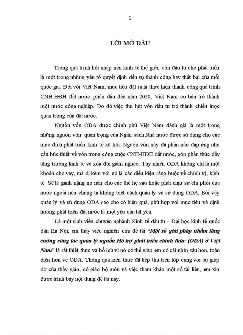 1số giải pháp nhằm tăng cường công tác quản lý nguồn Hỗ trợ phát triển chính thức ODA ở Việt Nam