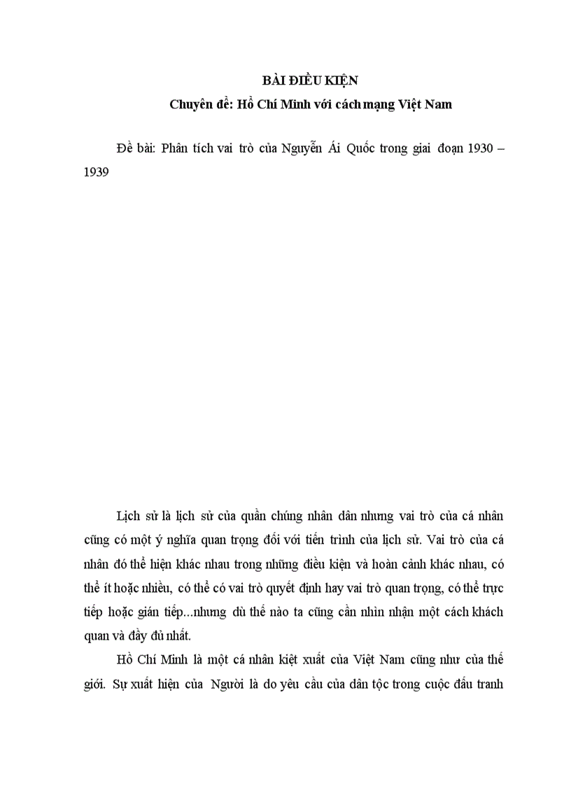 Vai trò của hồ chí minh với cách mạng việt nam 1930 1939