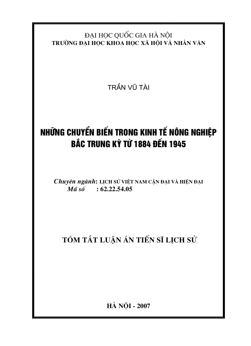 Những chuyển biến trong kinh tế nông nghiệp Bắc Trung kỳ từ 1884 đến 1945