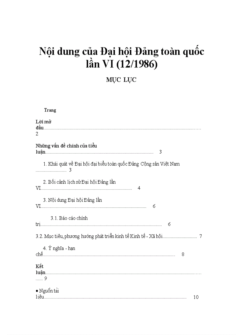 Nội dung Đại Hộ Đảng lần 6 12 1986