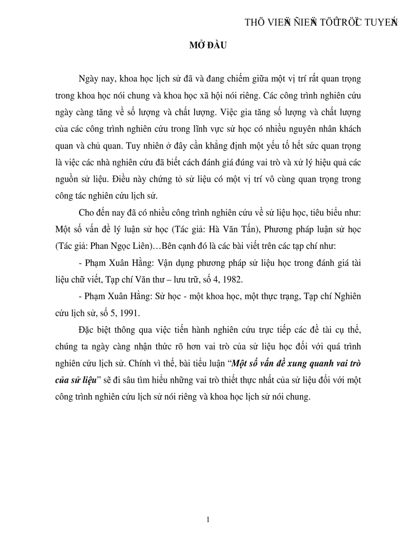 Một số vấn đề xung quanh vai trò của sử liệu