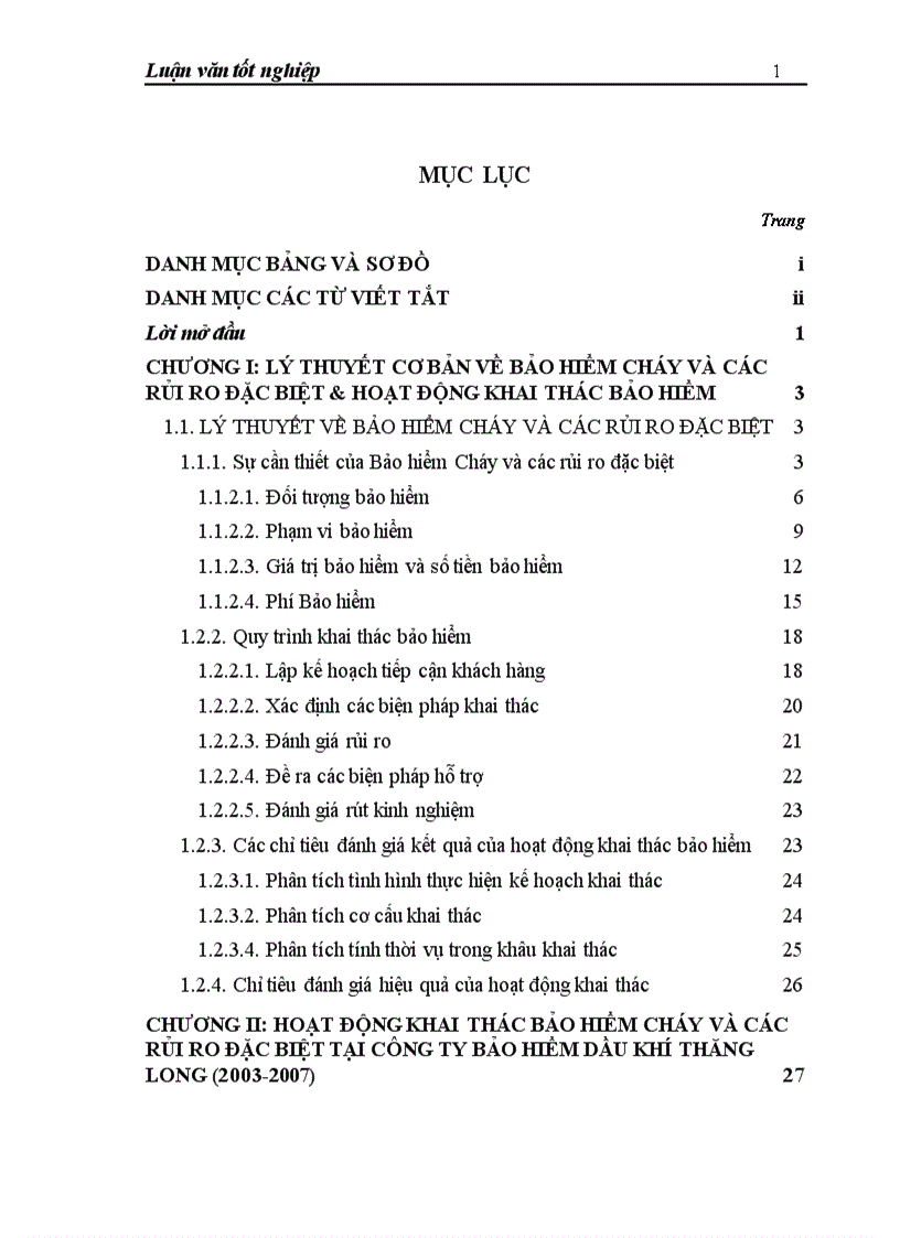 Hoạt động khai thác Bảo hiểm Cháy và các rủi ro đặc biệt tại Công ty Bảo hiểm Dầu khí Thăng Long trong giai đoạn 2003 2007