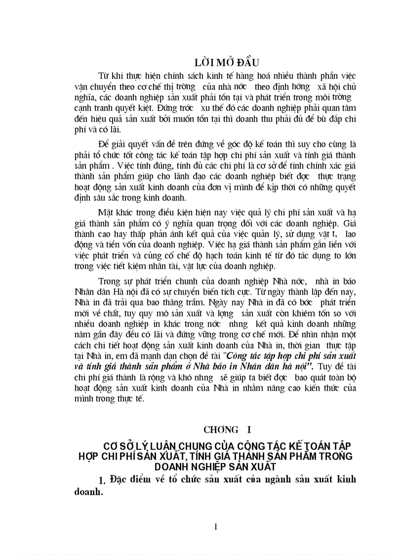 Công tác tập hợp chi phí sản xuất và tính giá thành sản phẩm ở Nhà báo in Nhân dân Hà Nội