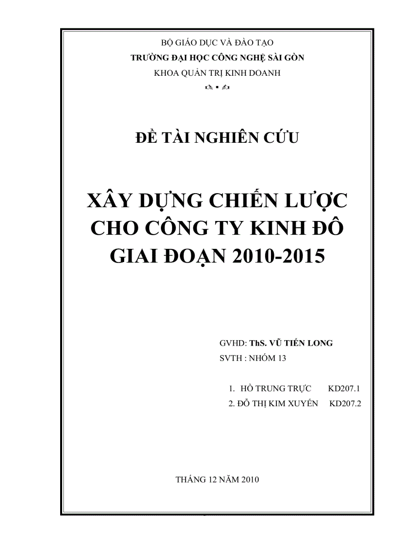 Xây dựng chiến lược kinh doanh cho công ty kinh đô giai đoạn 2010 2015