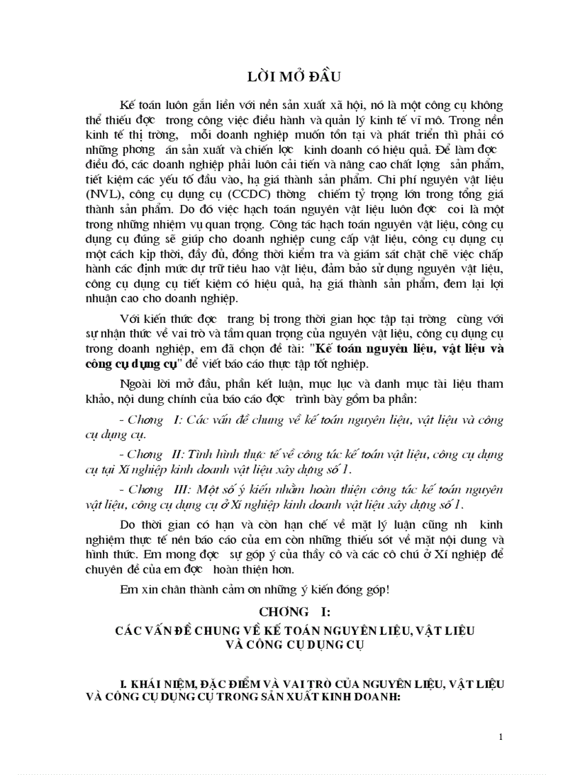 Kế toán nguyên vật liệu và công cụ dụng cụ tại Xí nghiệp kinh doanh vật liệu xây dựng số