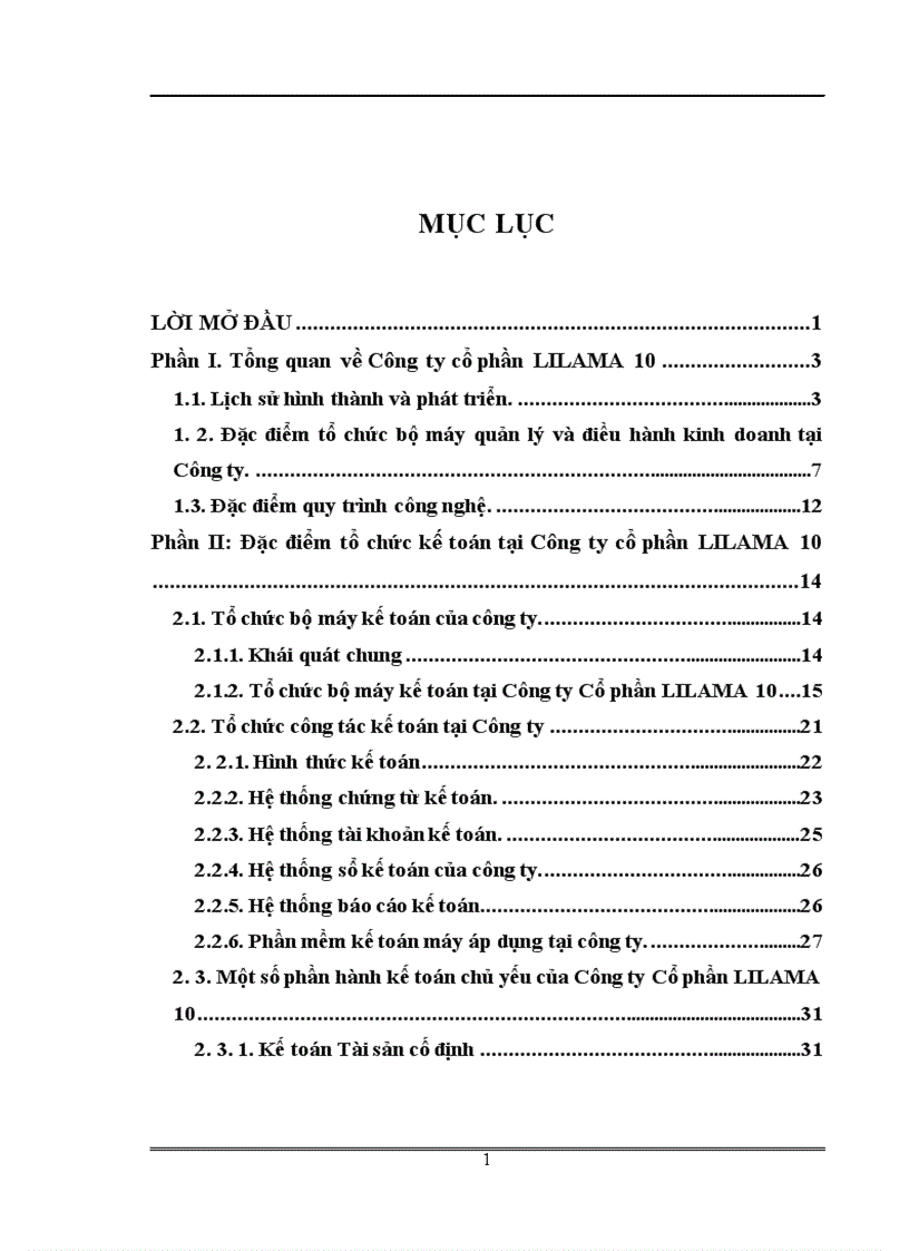 Hạch toán kế toán chủ yếu của Công ty Cổ phần LILAMA