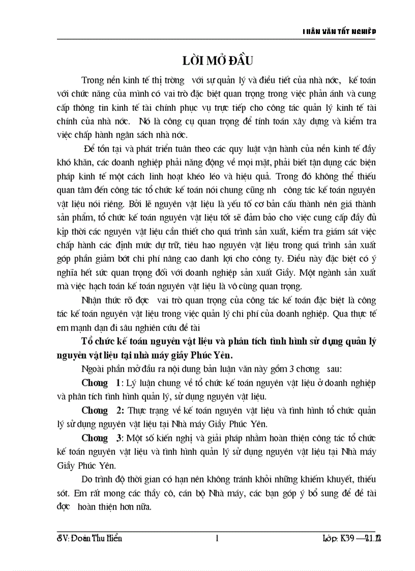 Kế toán nguyên vật liệu và tình hình tổ chức quản lý sử dụng nguyên vật liệu tại Nhà máy Giầy Phúc Yên