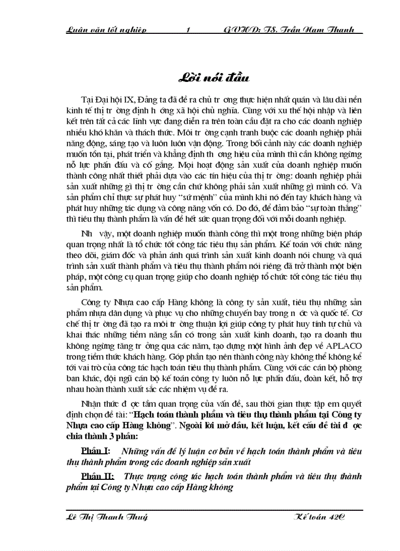 Hạch toán thành phẩm và tiêu thụ thành phẩm tại Công ty Nhựa cao cấp Hàng không