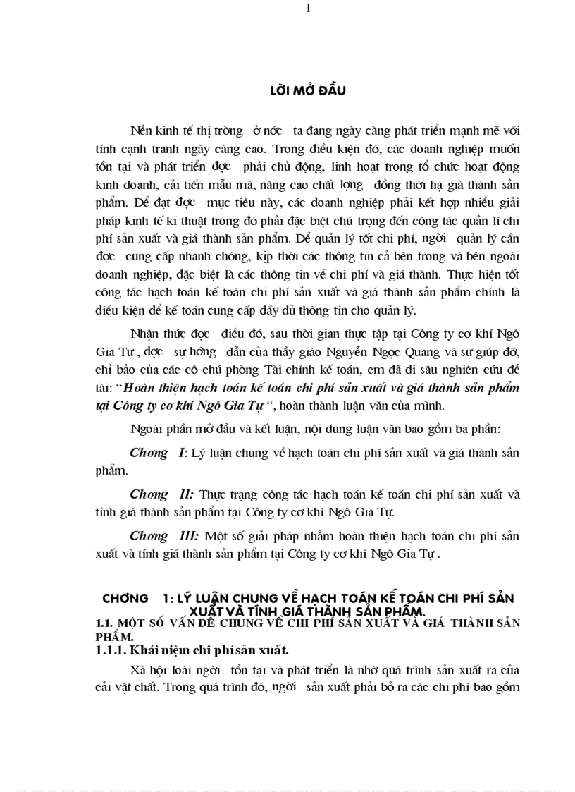 Hoàn thiện hạch toán kế toán chi phí sản xuất và tính giá thành sản phẩm tại Công ty Cơ khí Ngô Gia Tự