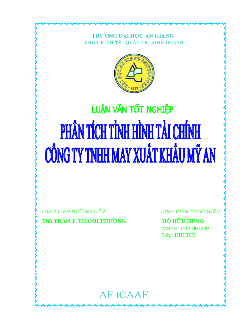 Phân tích tình hình tài chính công ty TNHH may xuất khẩu Mỹ An