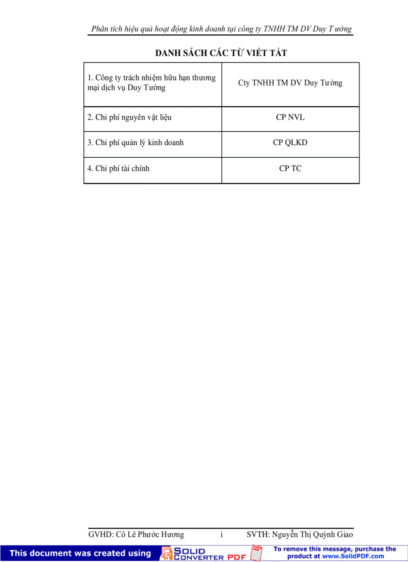 Phân tích hiệu quả hoạt động kinh doanh tại Công ty Trách nhiệm hữu hạn thương mại dịch vụ Duy Tường