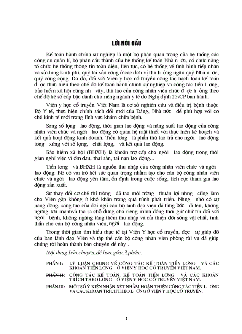 1số ý kiến nhằm hoàn thiện công tác tiền lương và các khoản trích theo lương tại Viện Y học cổ truyền