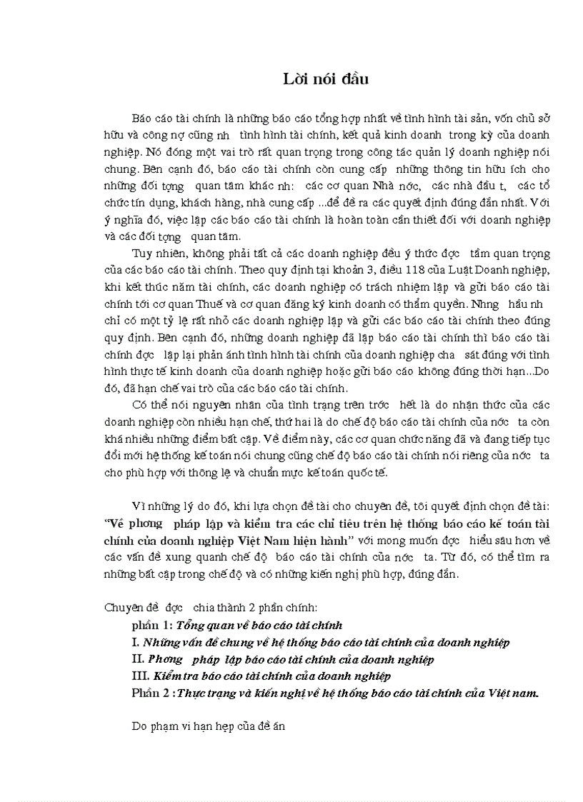 Về phư ơng pháp lập và kiểm tra các chỉ tiêu trên hệ thống báo cáo kế toán tài chính của doanh nghiệp Việt Nam hiện hành