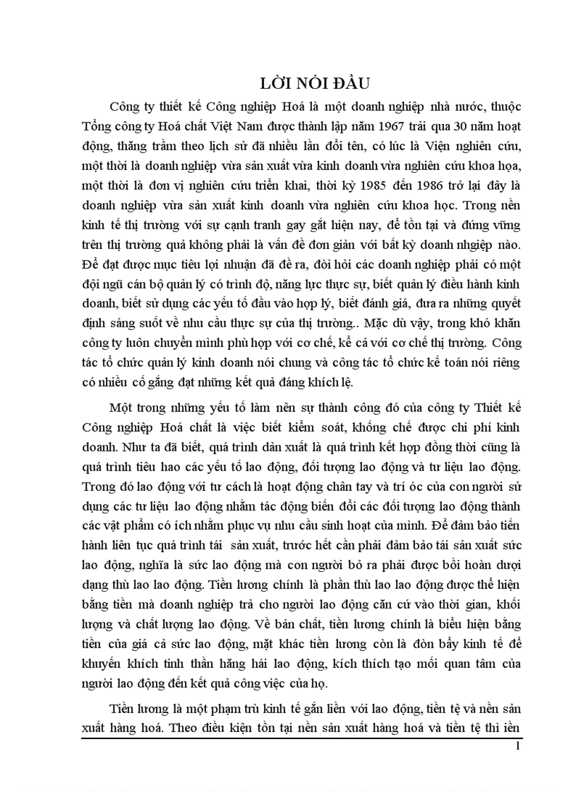Hoàn thiện hạch toán lao động và tiền lương tại Công ty Thiết kế công nghiệp hoá chất Chương 1 2