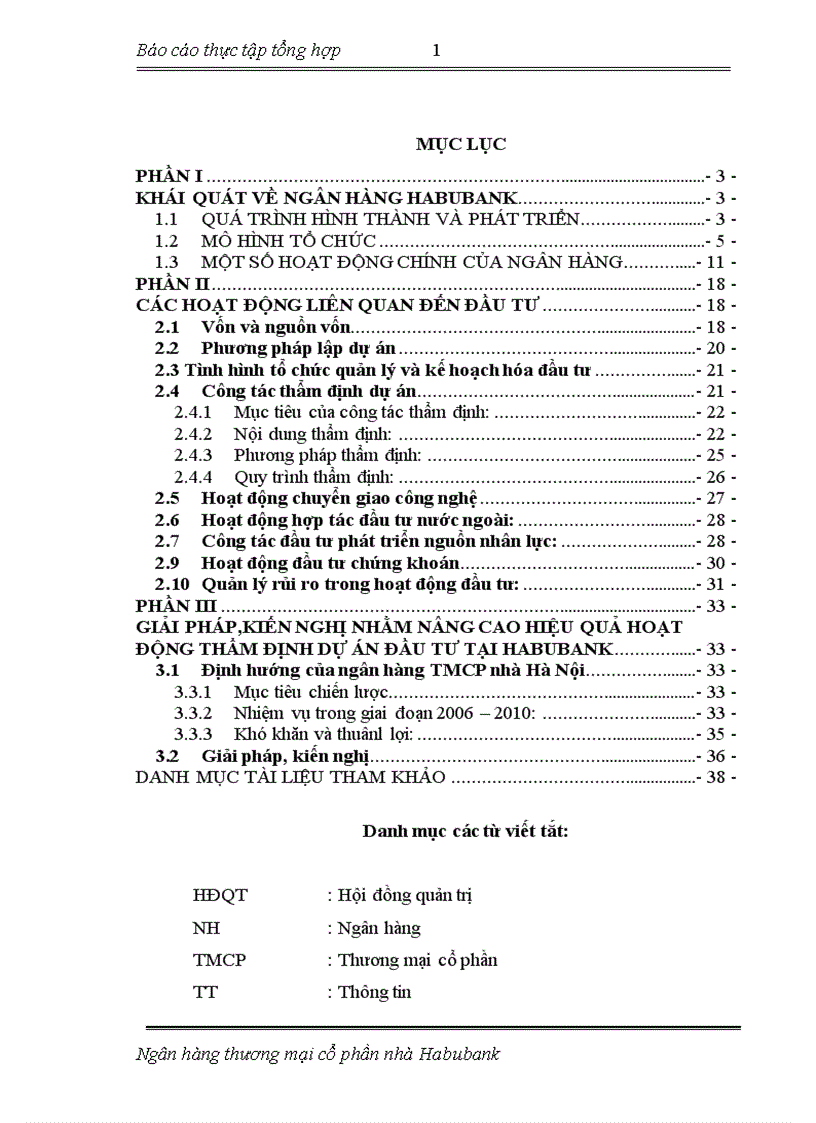 Báo cáo tổng hợp tại ngân hàng NHTMCP Nhà HN HabuBank