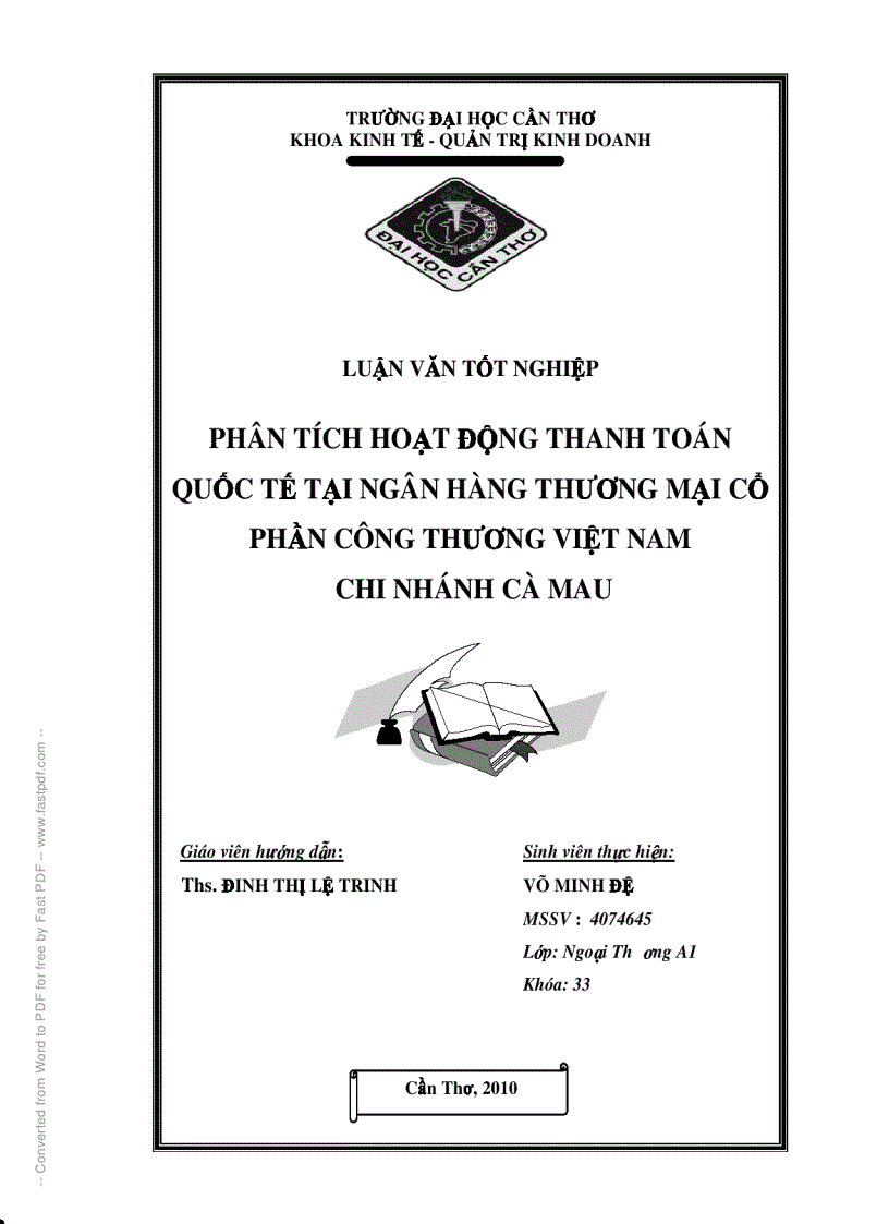 Phân tích hoạt động thanh toán quốc tế tại ngân hàng thương mại cổ phần công thương việt nam chi nhánh cà mau