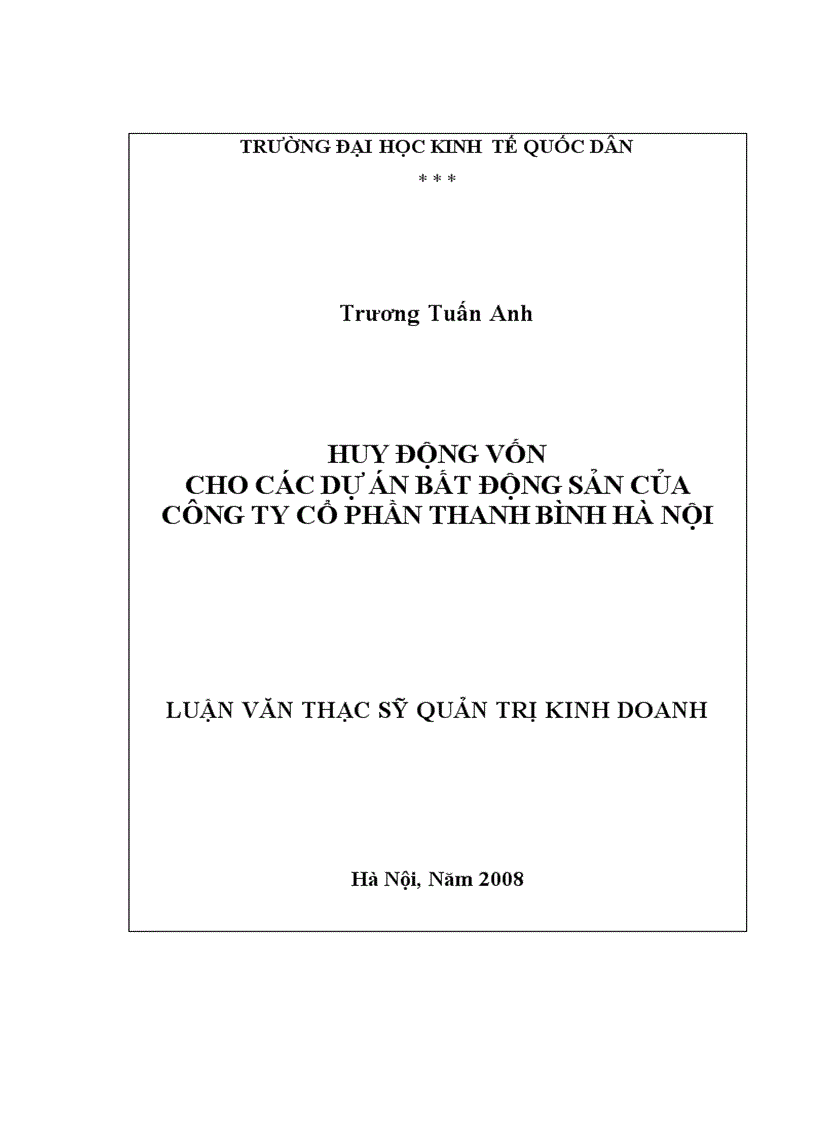 Huy động vốn cho các dự án bất động sản của Công ty CP Thanh Bình Hà Nội