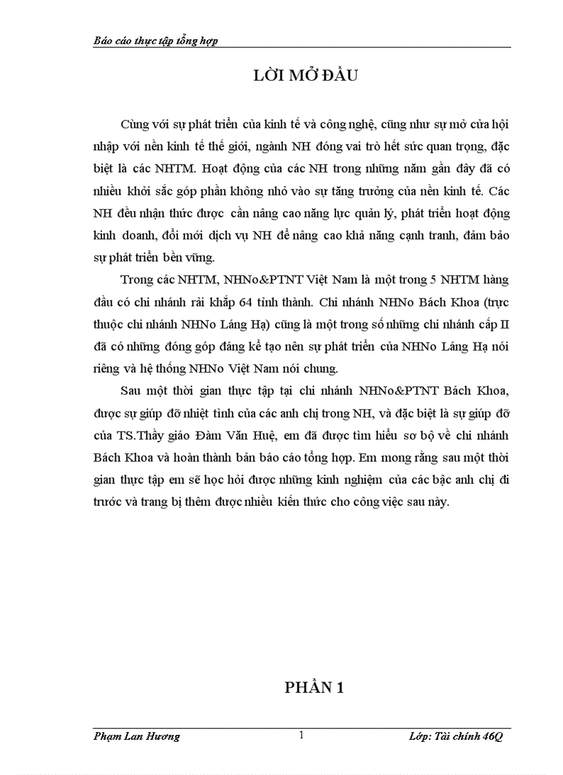 Báo cáo thực tập Tại chi nhánh ngânhàng NHNo PTNT AgriBank Bách Khoa