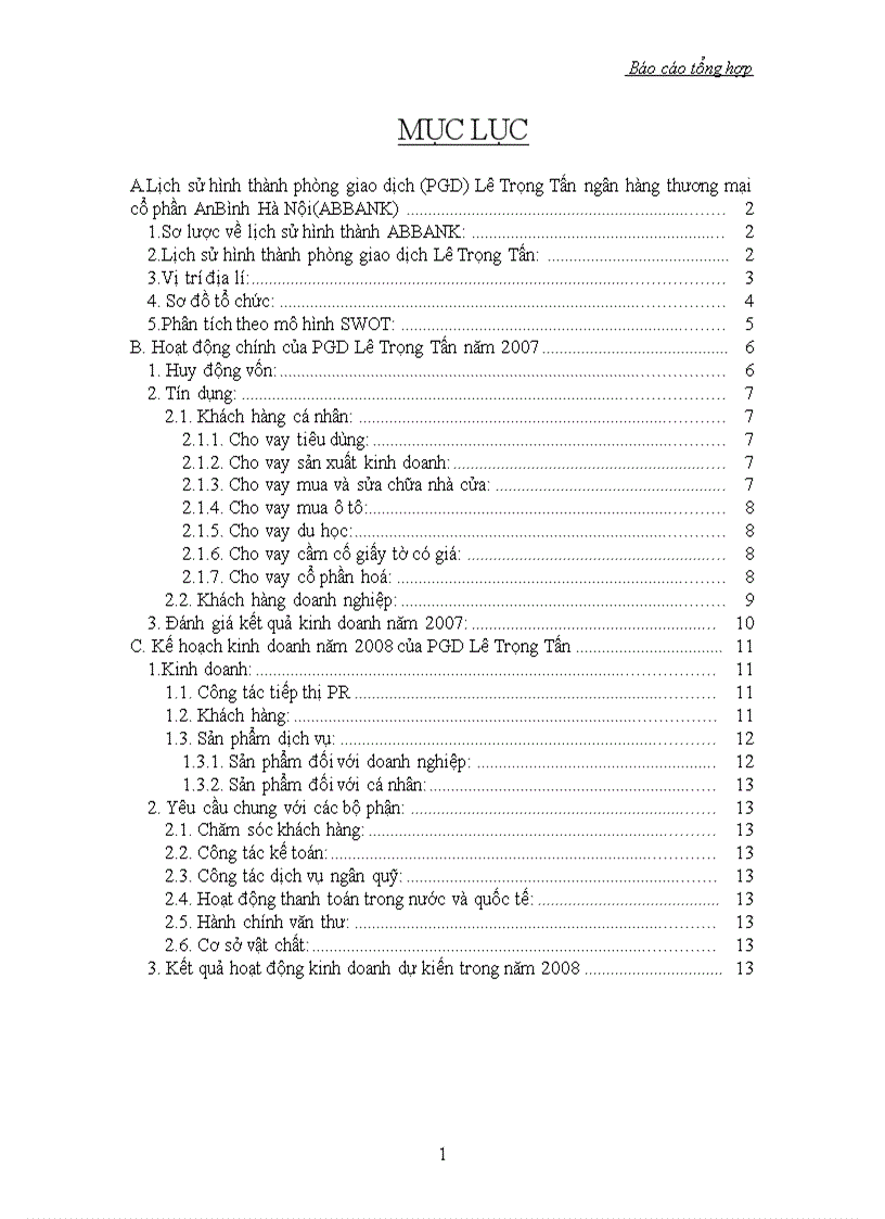 Báo cáo thực tập tại Phòng giao dịch ngân hàng NHTMCP An Bình ABBank lt NHa gt