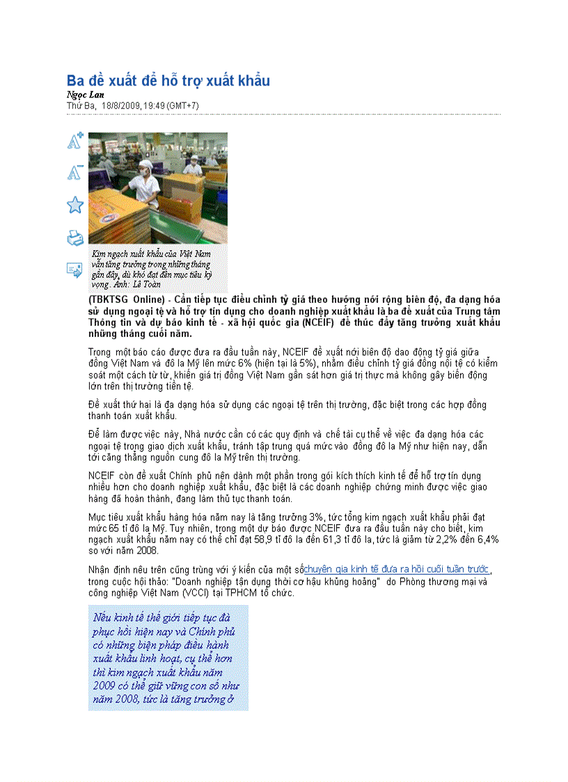 Ba đề xuất để hỗ trợ xuất khẩu