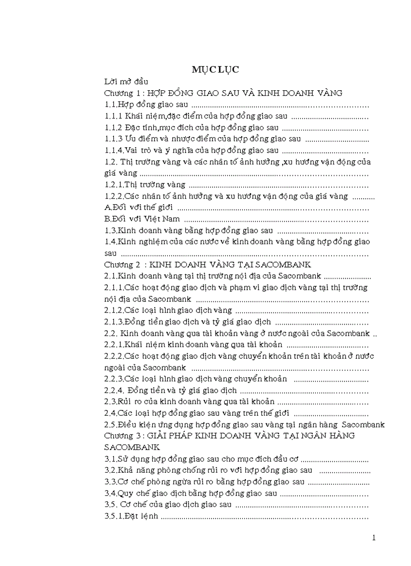 Sử dụng hợp đồng giao sau cho kinh doanh vàng tại Ngân hàng Sacombank