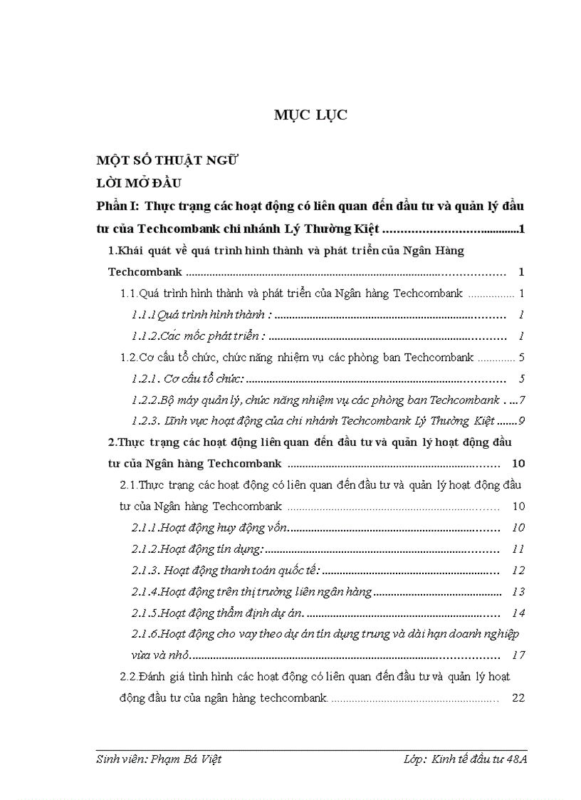 Báo cáo thực tâp Tại NHTMCP Kỹ Thương Việt Nam Techcombank