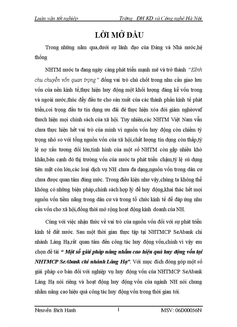 1số giải pháp nâng nhằm cao hiệu qu huy động vốn tại ngânhàng NHTMCP SeAbank chi nhánh Láng Hạ